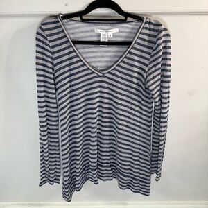 Max Studio Striped V-Neck Long Sleeve Top Asymmetrical Flowy